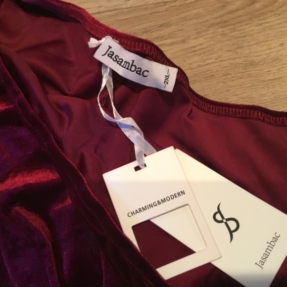 JASAMBAC Women's Velvet One Shoulder Bow Dress with Pockets - Picture 4 of 5